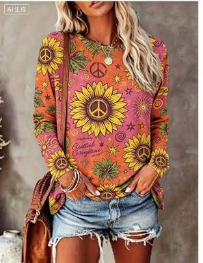 Wallpaper - Dames T-shirt met lange mouwen, hippie-stijl,