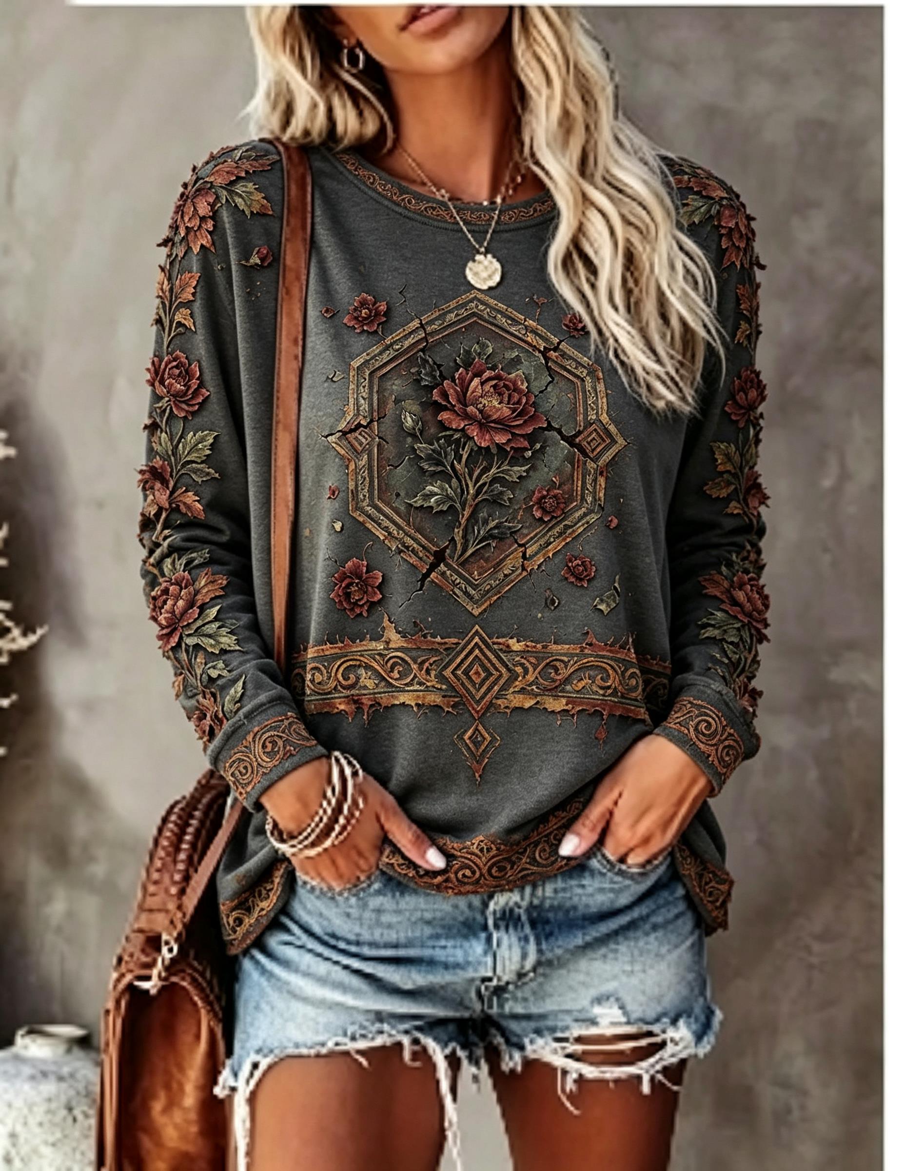 Dames T-shirt met ronde hals e - Wallpaper recensie en prijs